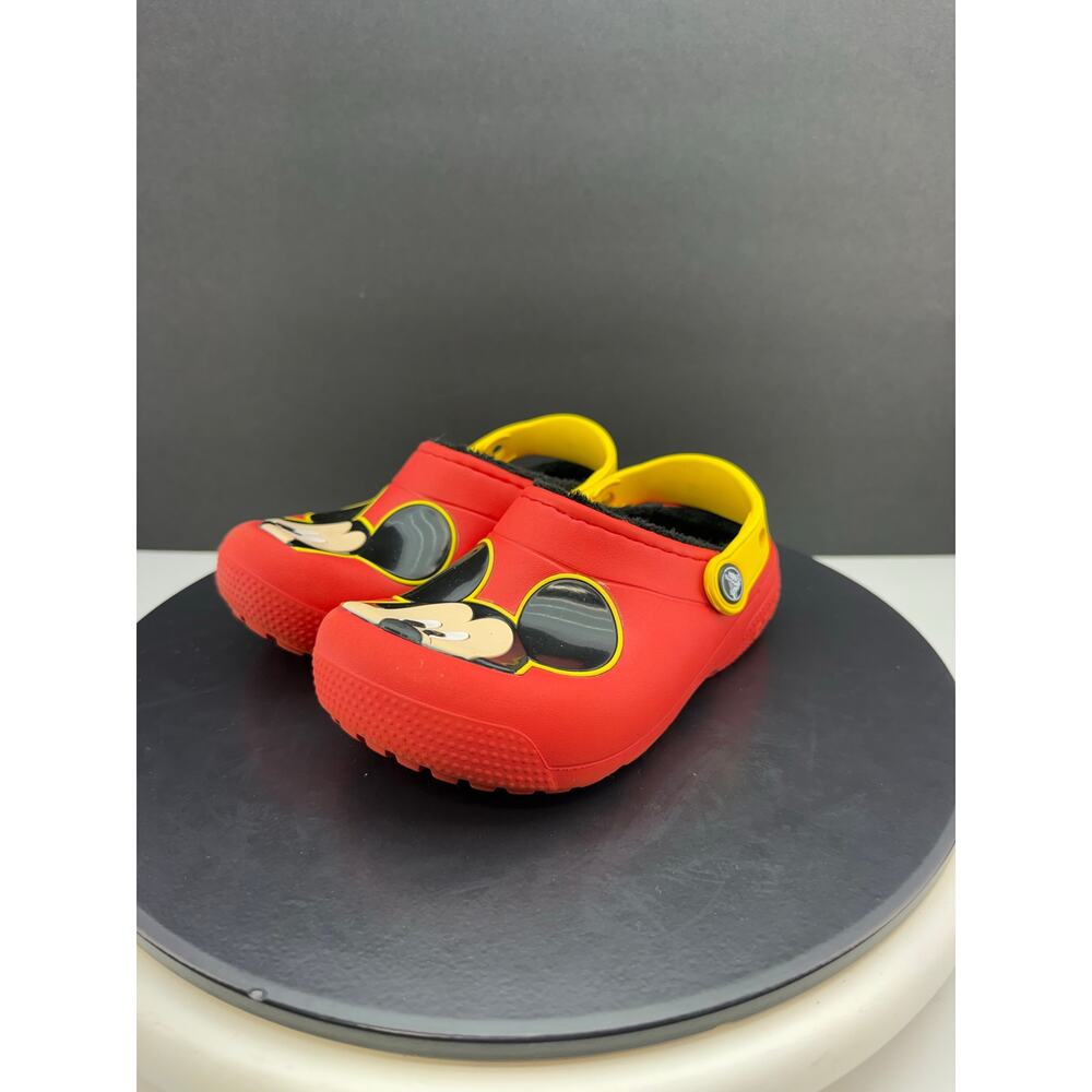 Crocs Mickey Mouse Kids Size C10‎ Fleece Fur Lined Slip On Clogs Sandals Shoes